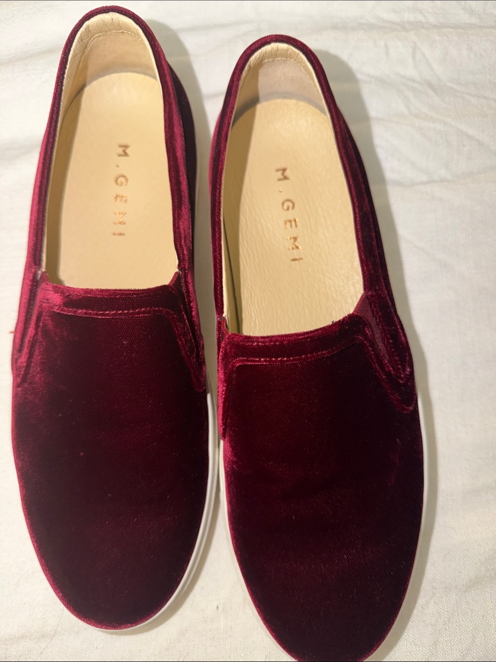 M. Gemi Velvet Slip-On Loafers in Burgundy
